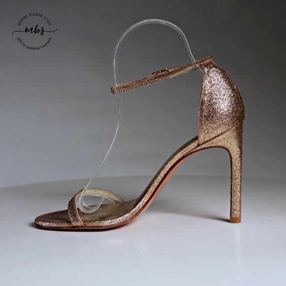 EUC Stuart Weitzman Nudist Glitter Heels in Gold Women 6.5 - Picture 7 of 13